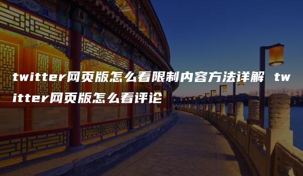 twitter网页版怎么看限制内容方法详解 twitter网页版怎么看评论