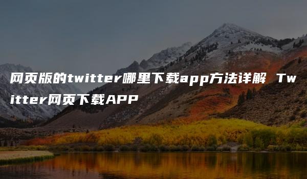 网页版的twitter哪里下载app方法详解 Twitter网页下载APP