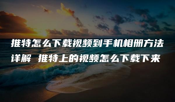 推特怎么下载视频到手机相册方法详解 推特上的视频怎么下载下来