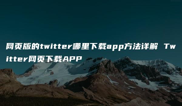 网页版的twitter哪里下载app方法详解 Twitter网页下载APP