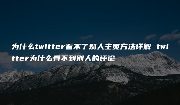 为什么twitter看不了别人主页方法详解 twitter为什么看不到别人的评论