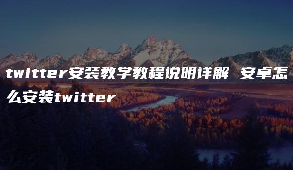 twitter安装教学教程说明详解 安卓怎么安装twitter