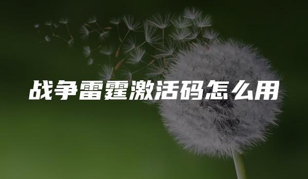 战争雷霆激活码怎么用