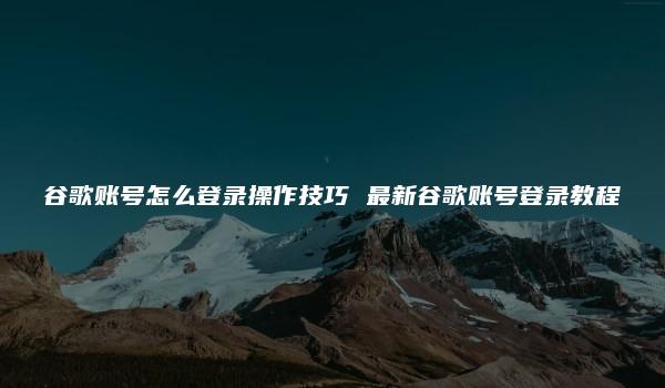 谷歌账号怎么登录操作技巧 最新谷歌账号登录教程