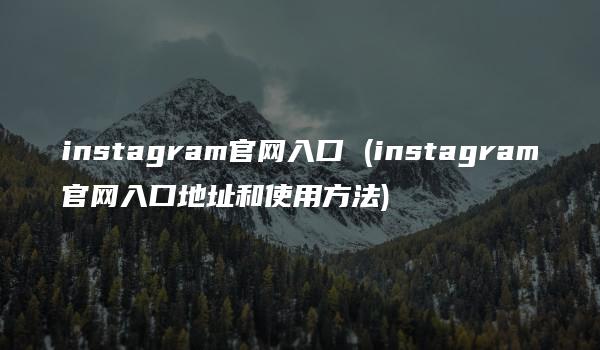 instagram官网入口 (instagram官网入口地址和使用方法)