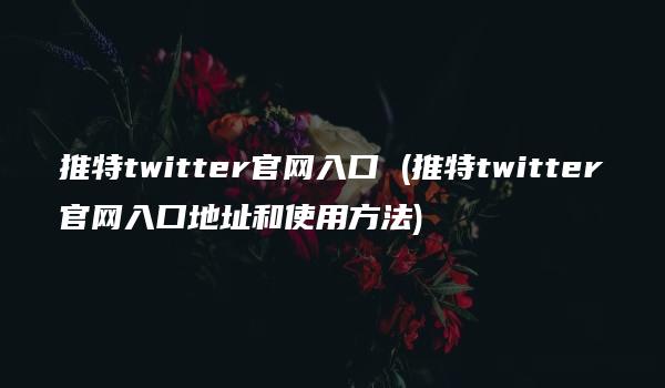 推特twitter官网入口 (推特twitter官网入口地址和使用方法)